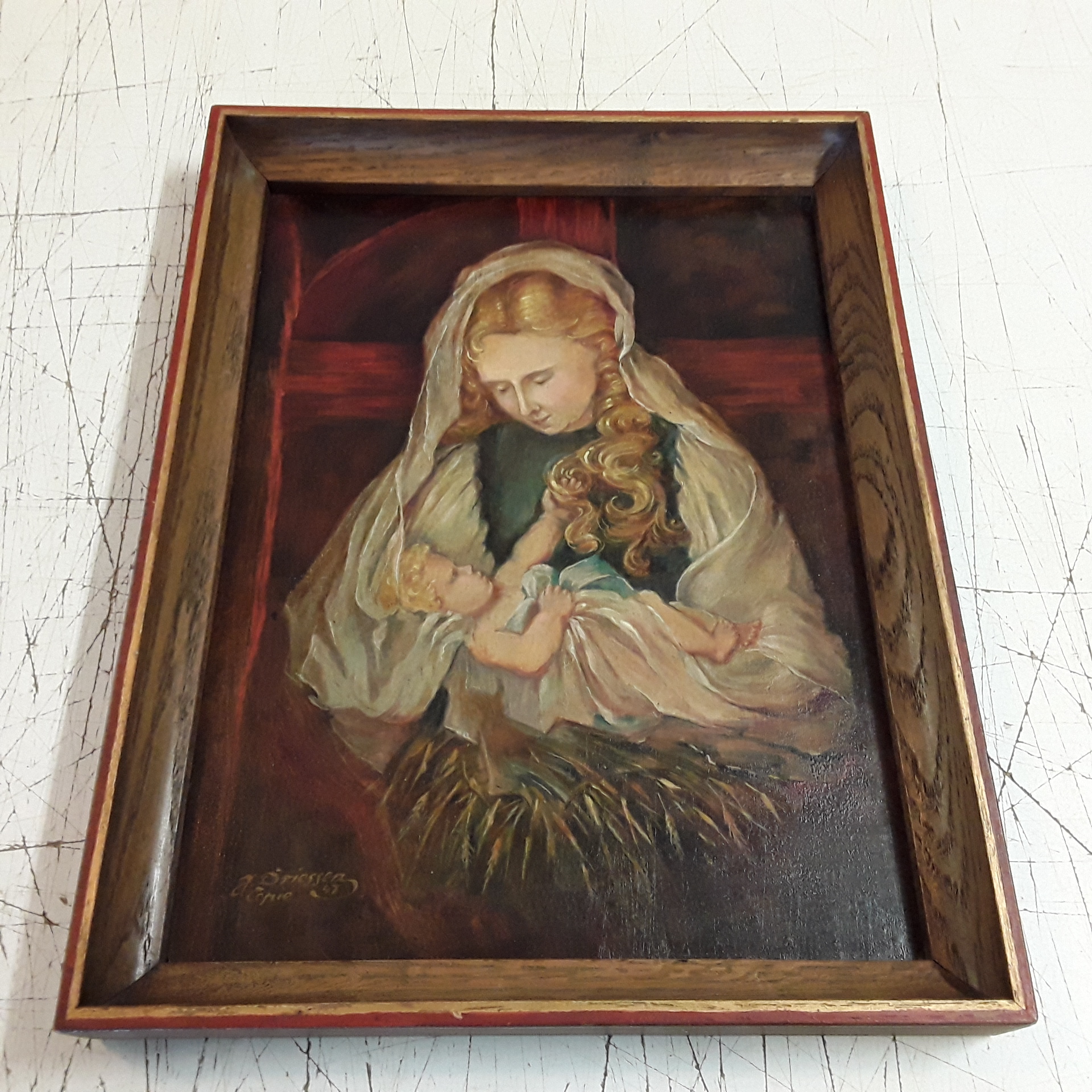 <p>Peinture vierge à l'enfant<br />Driessen<br />40,00 € T.T.C<br /><a href="/Article/122998?type=depose" style="color:white;" target="_blank">Lien vers l'article</a></p>