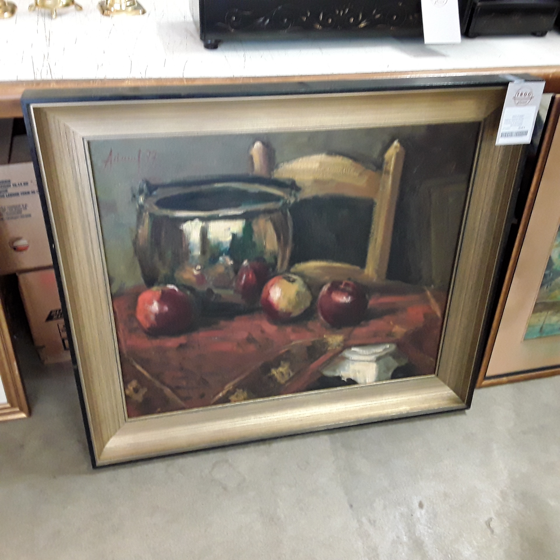 <p>Tableau Nature morte<br />Chaudron et pommes<br />40,00 € T.T.C<br /><a href="/Article/122954?type=depose" style="color:white;" target="_blank">Lien vers l'article</a></p>